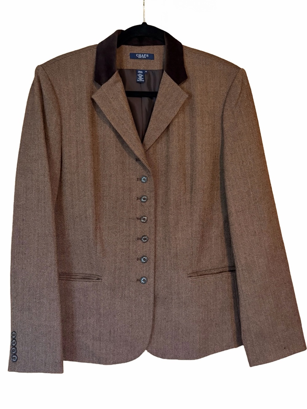 Chaps 100% Wool Herringbone Blazer Brown Equestrian Jacket Size 16
